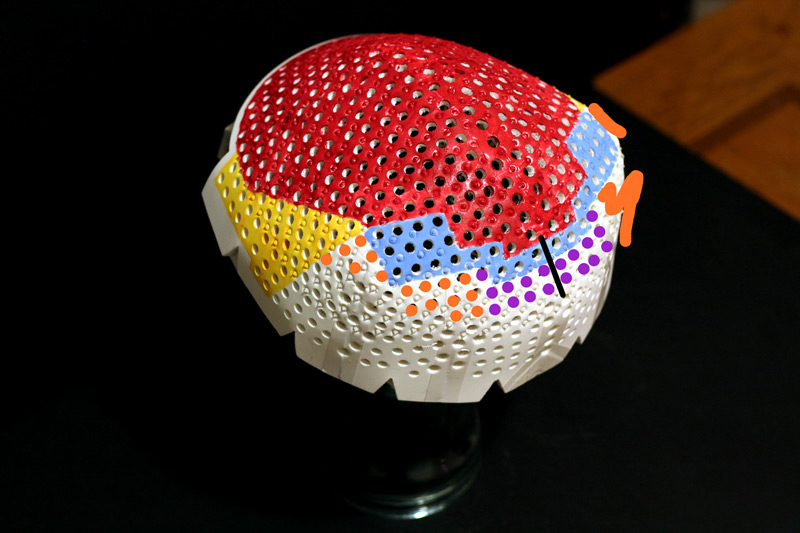 450 diode helmet --the extra rear coverage of the 334, plus the yellow and blue sections and the extra purple and orange dots!
